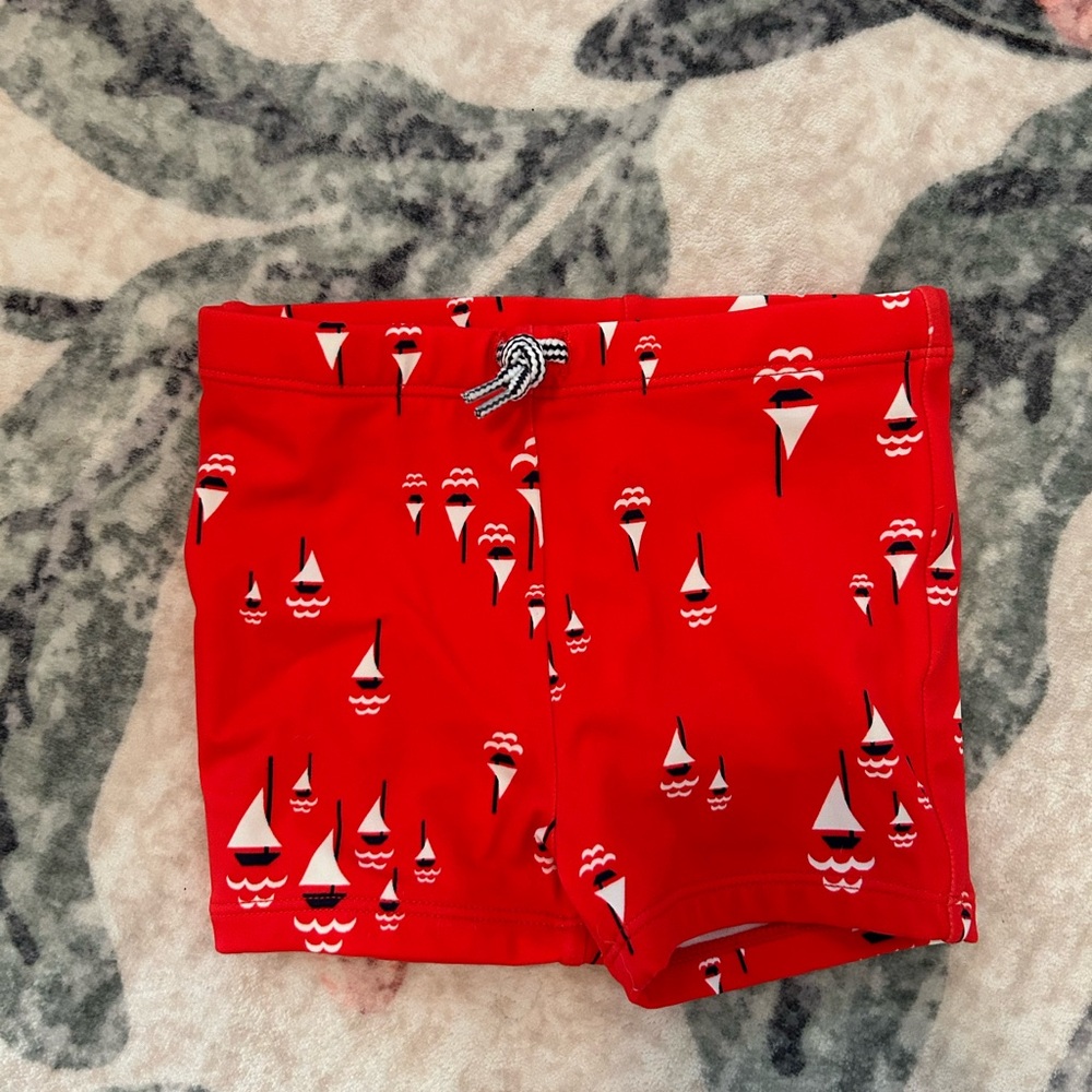 Janie and Jack Red Sailboat Swim Shorts